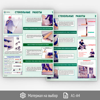 Плакаты «Стекольные работы. Правила по охране труда» (С-102, 2 листа)